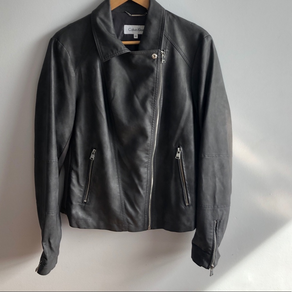 Calvin Klein Faux Leather Full Zip Moto Jacket